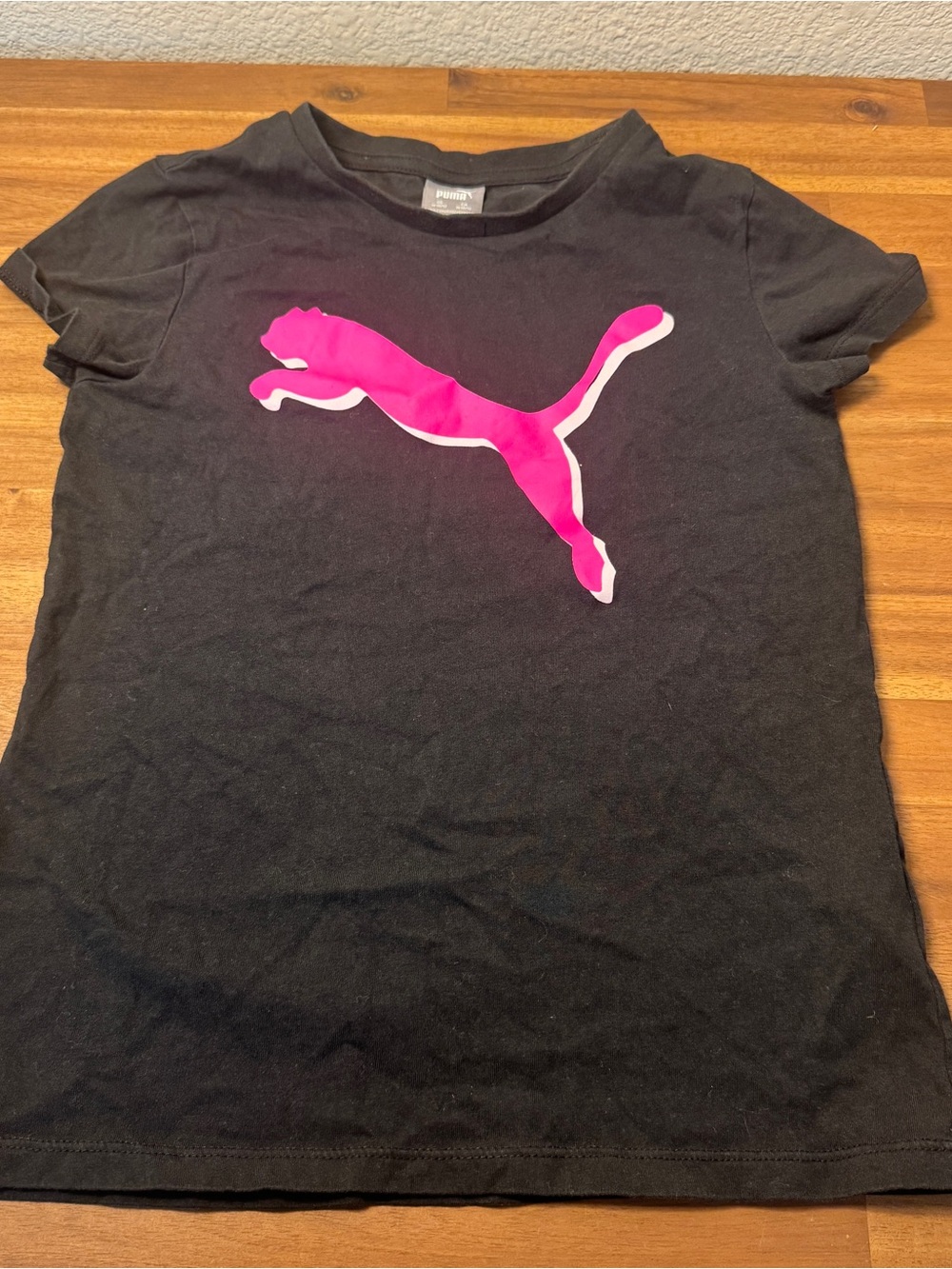 Puma Black Girls Tee with Hot Pink Logo
